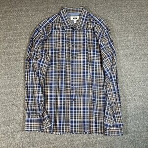 Joseph Abboud Button‎ Up Shirt Mens 2XL Blue/Grey Plaid Long Slv Business Casual